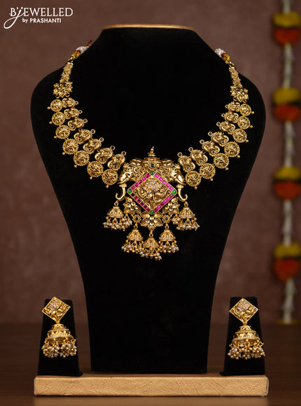 Antique necklace elephant design with jadau stones and pearl hangings