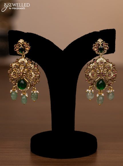 Antique haaram with jadau & cz stones and green beads hanging