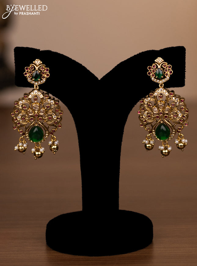 Antique haaram with jadau & cz stones and golden beads hanging