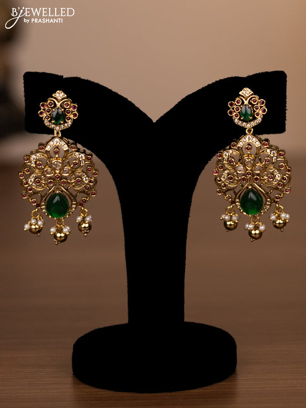 Antique haaram with jadau & cz stones and golden beads hanging