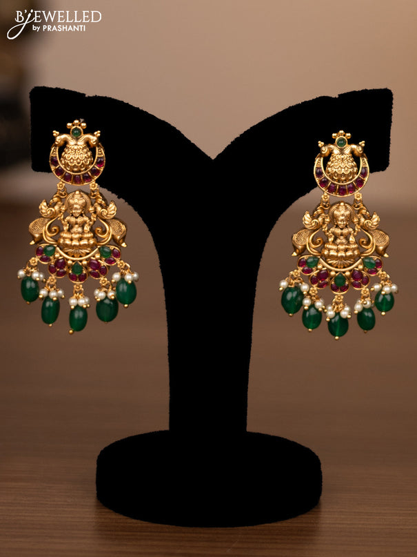 Antique haaram lakshmi design with jadau stones and green beads hanging