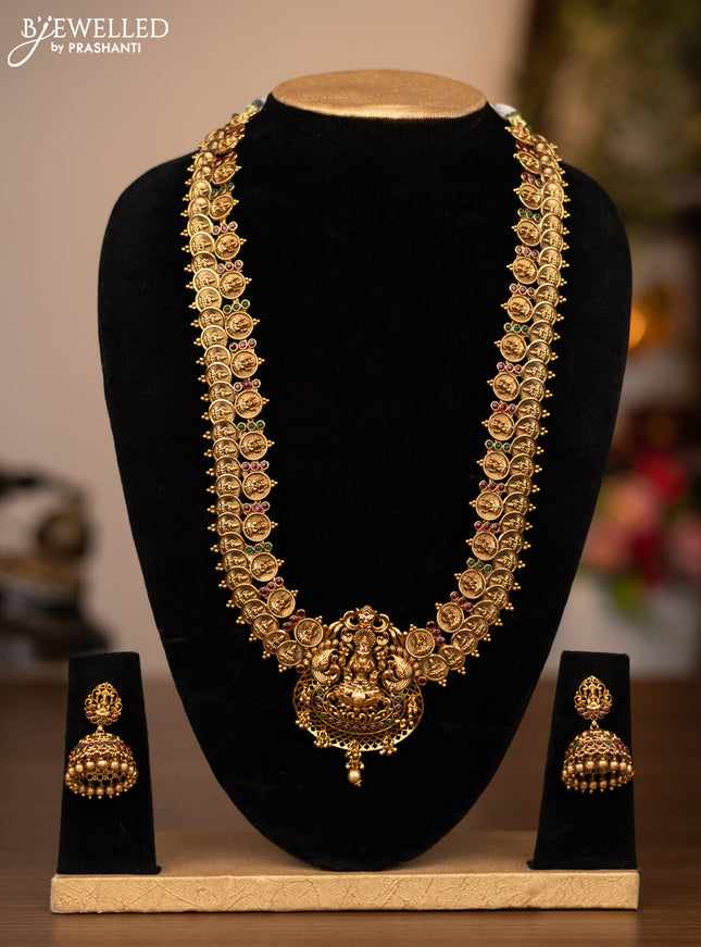 Antique haaram lakshmi kasu design with kemp stones and golden beads hanging