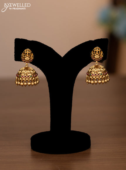 Antique haaram lakshmi kasu design with kemp stones and golden beads hanging