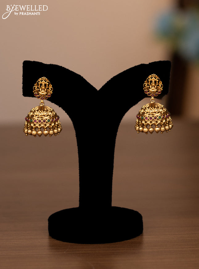 Antique haaram lakshmi kasu design with kemp stones and golden beads hanging