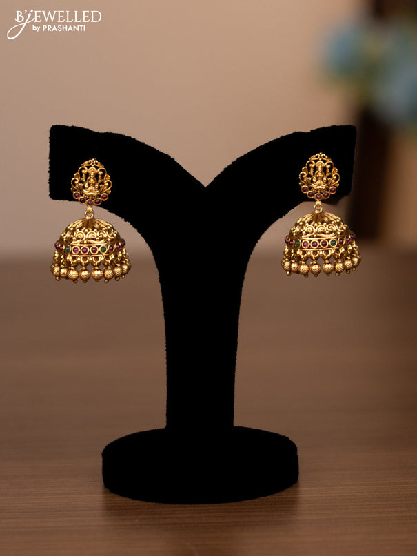 Antique haaram lakshmi kasu design with kemp stones and golden beads hanging