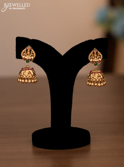 Antique haaram lakshmi kasu design with kemp stones and golden beads hanging