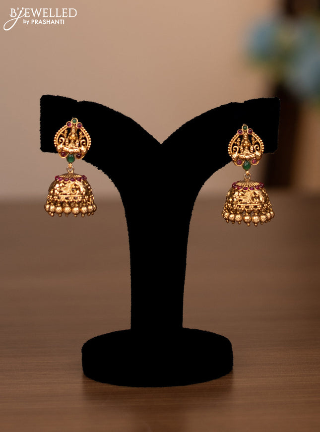 Antique haaram lakshmi kasu design with kemp stones and golden beads hanging