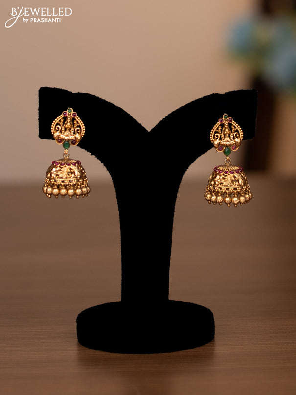 Antique haaram lakshmi kasu design with kemp stones and golden beads hanging