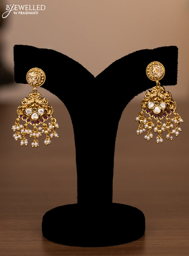 Antique haaram lakshmi design with jadau kundan stones and pearl hangings