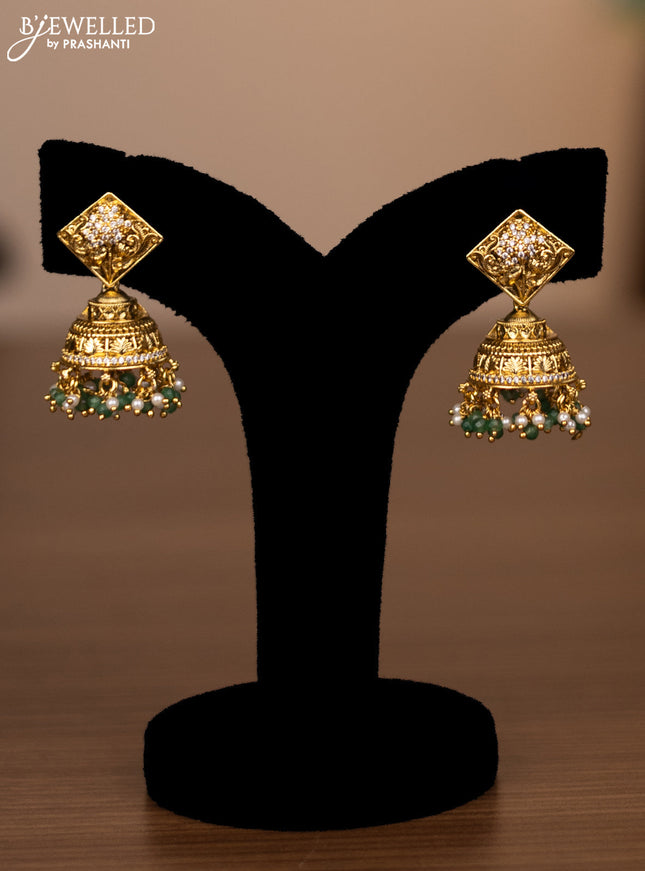 Antique haaram elephant design with jadau kundan stones and green beads hanging