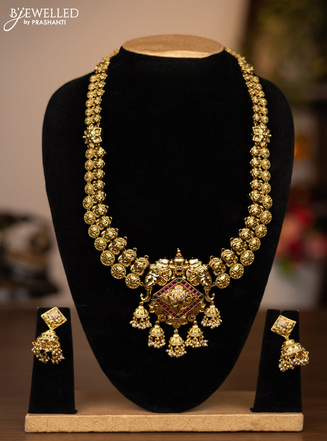 Antique haaram elephant design with jadau stones and pearl hangings