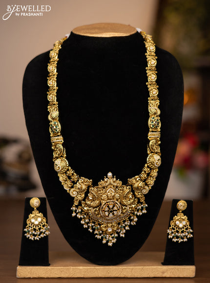Antique haaram peacock design with jadau kundan stones and green beads hanging