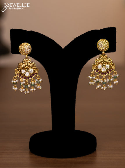 Antique haaram peacock design with jadau kundan stones and green beads hanging