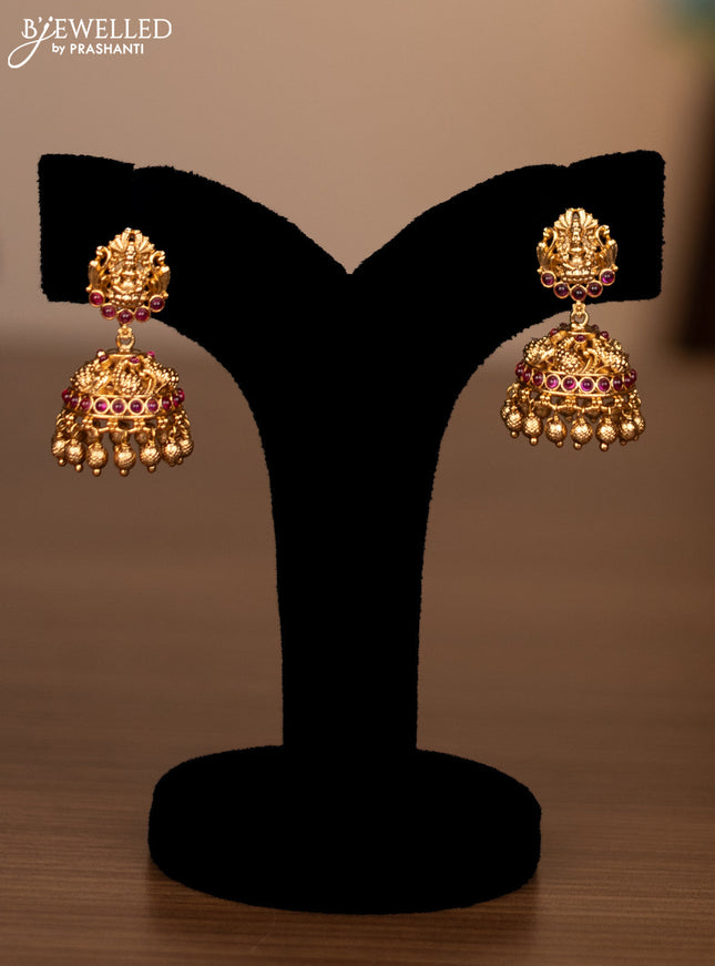 Antique haaram peacock & lakshmi design with pink kemp stones and golden beads hanging