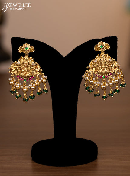 Antique haaram lakshmi design with jadau stones and green beads hanging