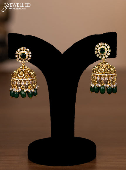 Antique double layer haaram with kemp & cz stones and green beads hanging