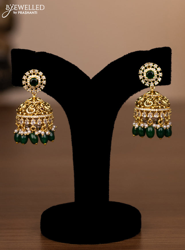 Antique double layer haaram with kemp & cz stones and green beads hanging