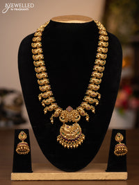 Antique haaram peacock design with kemp stones and golden beads hanging