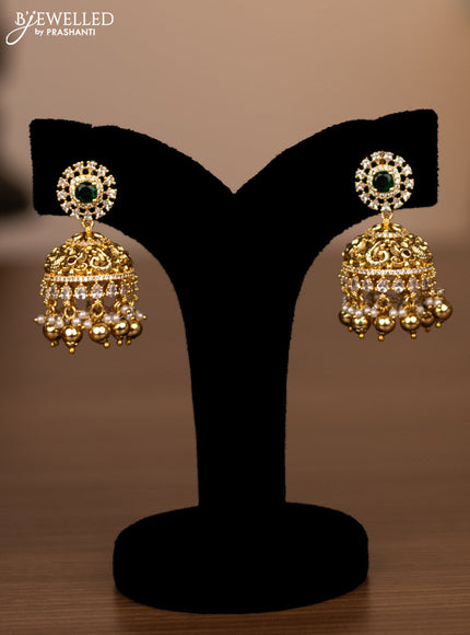 Antique double layer haaram with kemp & cz stones and golden beads hanging