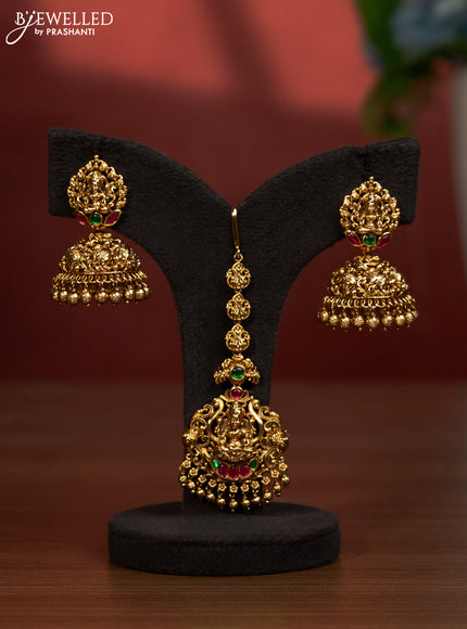 Antique bridal set lakshmi design with jadau stones and golden beads hanging