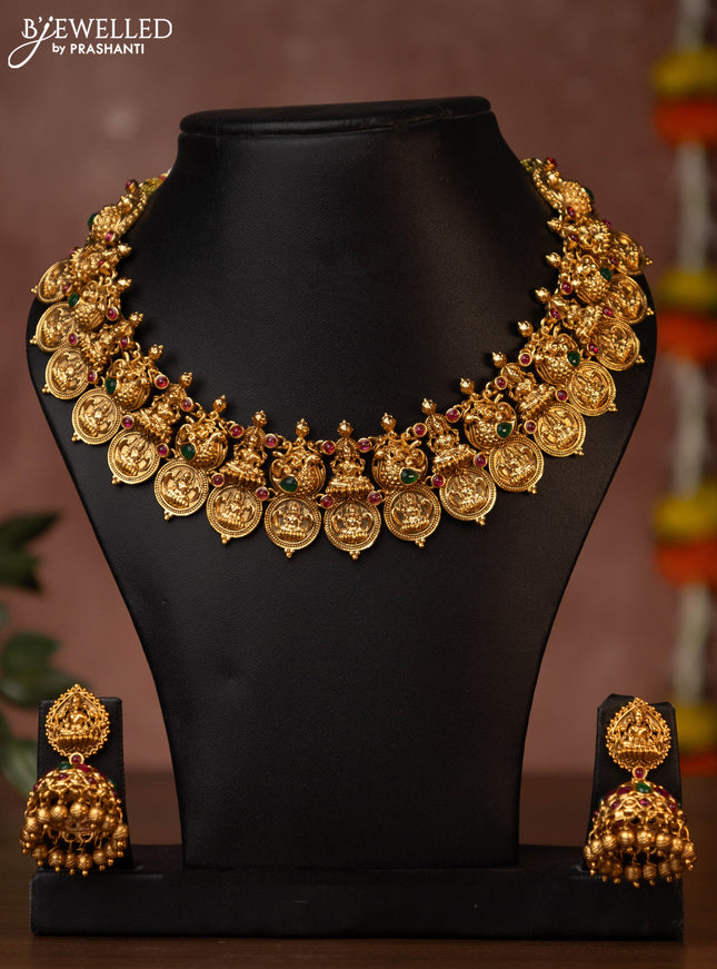 Antique necklace lakshmi kasu design with jadau stones