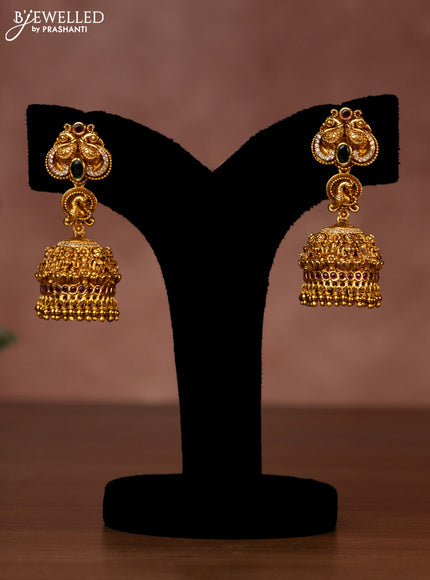 Antique necklace lakshmi design with jadau & cz stones and golden beads hanging