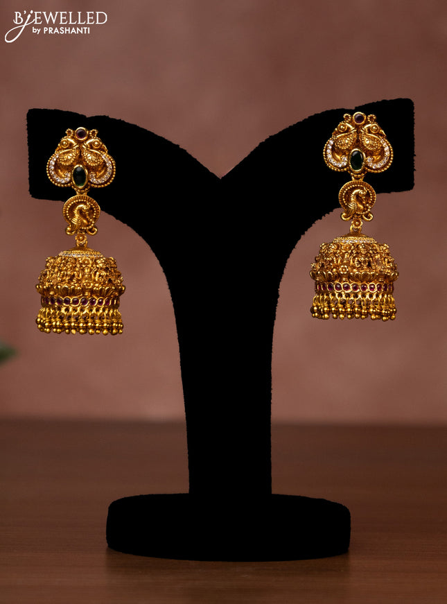 Antique necklace lakshmi design with jadau & cz stones and golden beads hanging