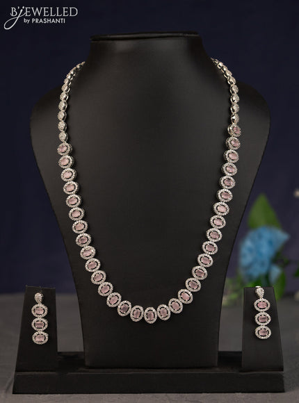Zircon haaram with baby pink and cz stones