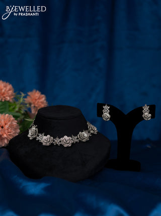 Zircon choker floral design with cz stones