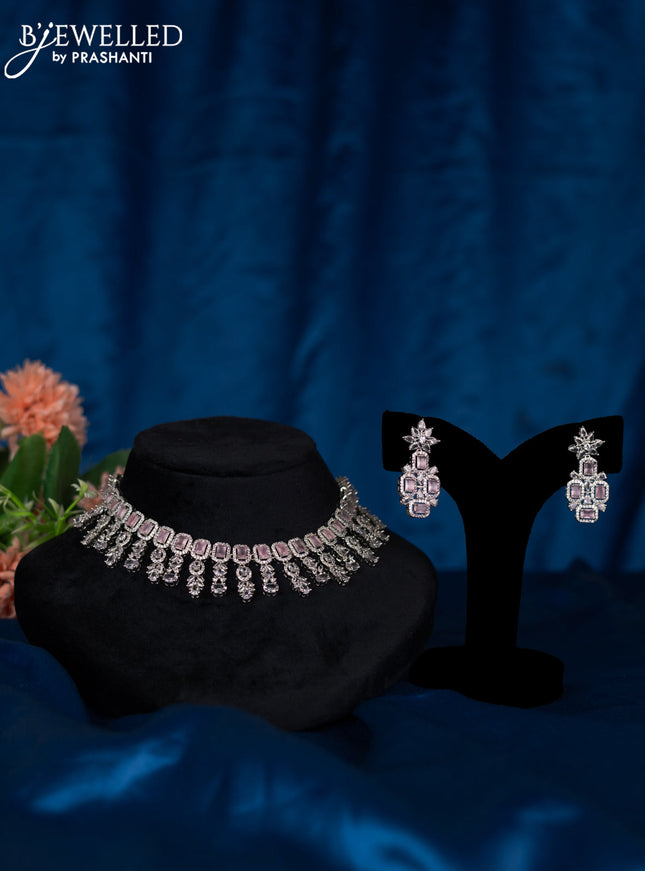 Zircon choker with baby pink and cz stones