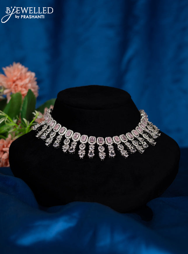 Zircon choker with baby pink and cz stones