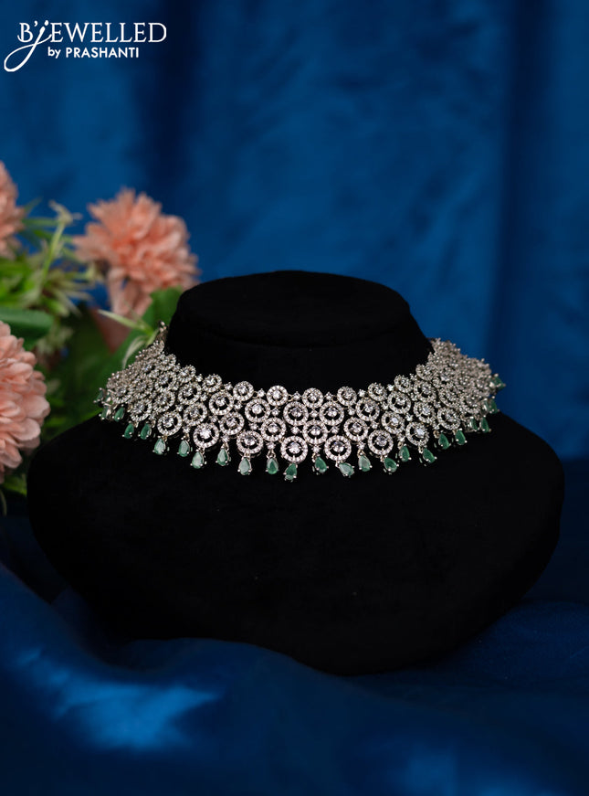 Zircon choker with emerald and cz stones