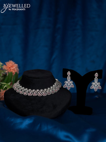 Zircon choker with baby pink and cz stones