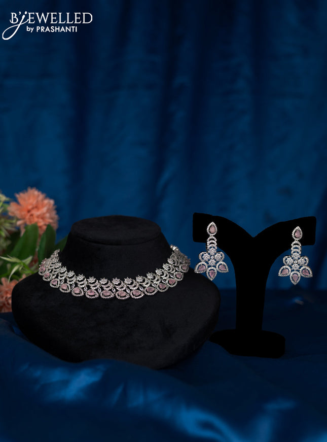 Zircon choker with baby pink and cz stones