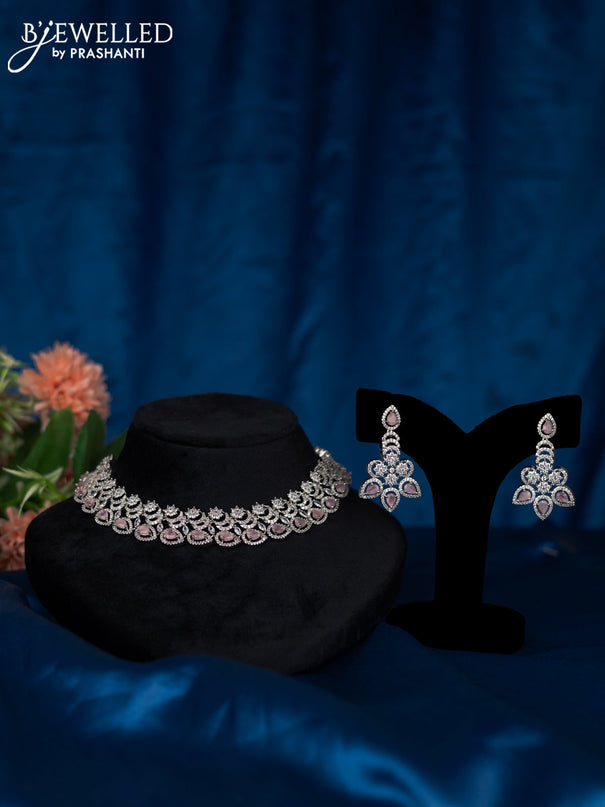 Zircon choker with baby pink and cz stones