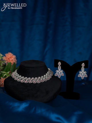 Zircon choker with baby pink and cz stones