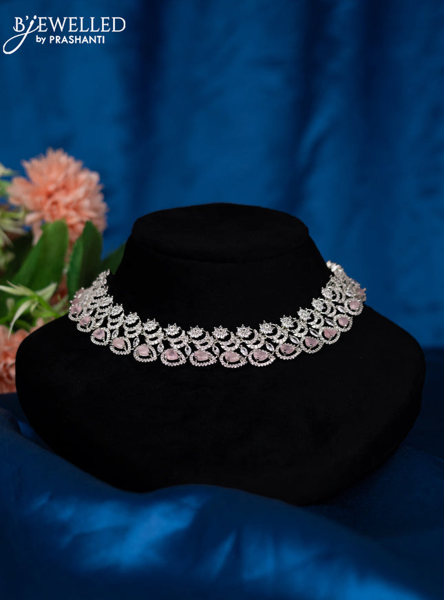 Zircon choker with baby pink and cz stones