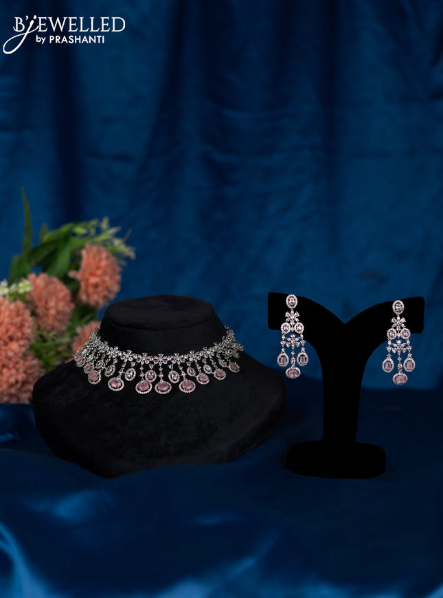 Zircon choker with baby pink and cz stones