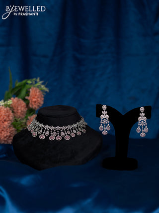 Zircon choker with baby pink and cz stones