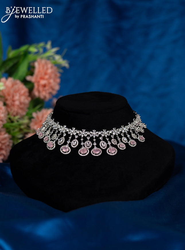 Zircon choker with baby pink and cz stones
