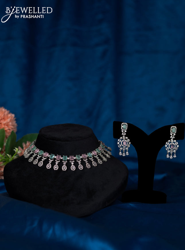 Zircon choker with baby pink & mint green and cz stones
