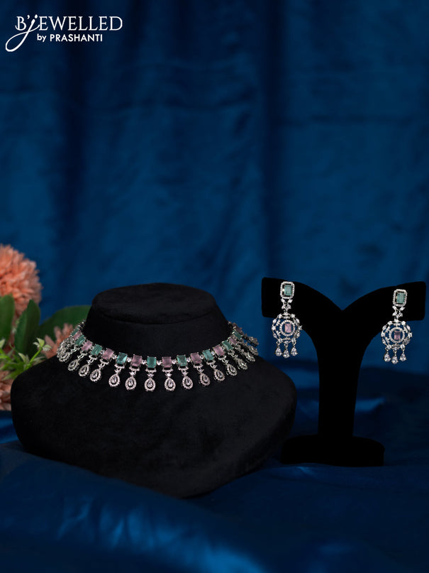Zircon choker with baby pink & mint green and cz stones