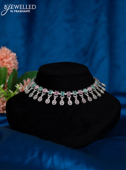 Zircon choker with baby pink & mint green and cz stones