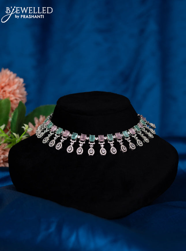 Zircon choker with baby pink & mint green and cz stones