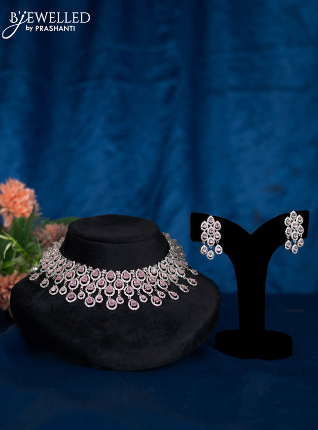Zircon choker with baby pink and cz stones