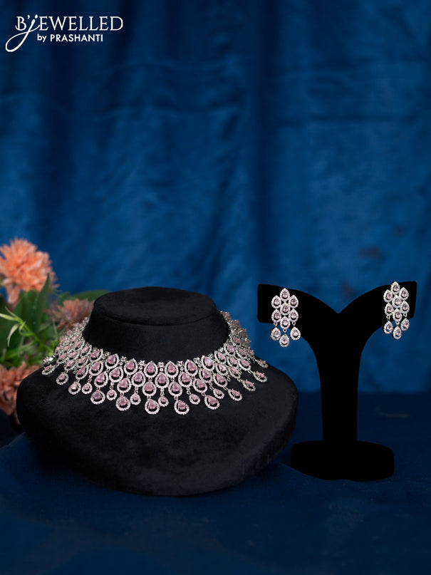 Zircon choker with baby pink and cz stones