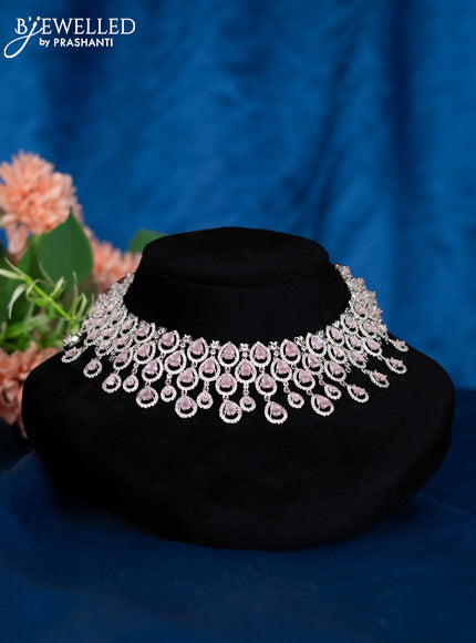 Zircon choker with baby pink and cz stones