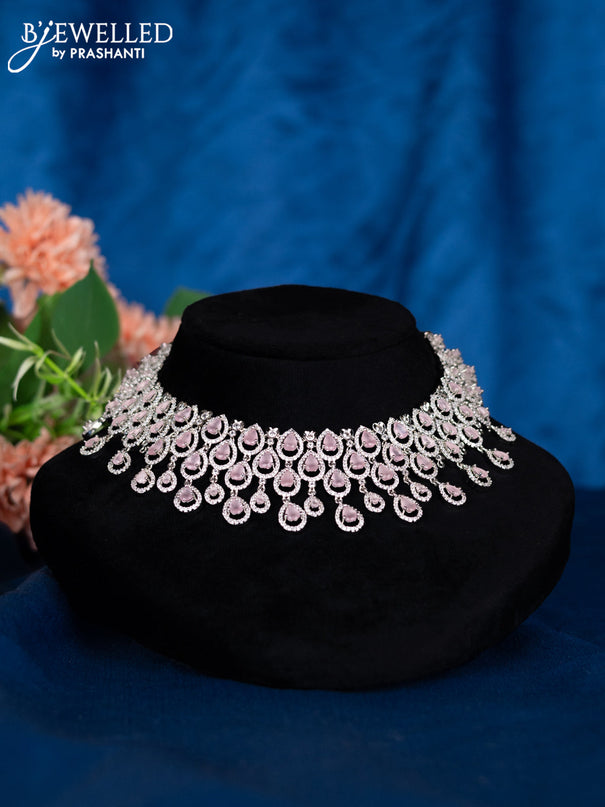 Zircon choker with baby pink and cz stones