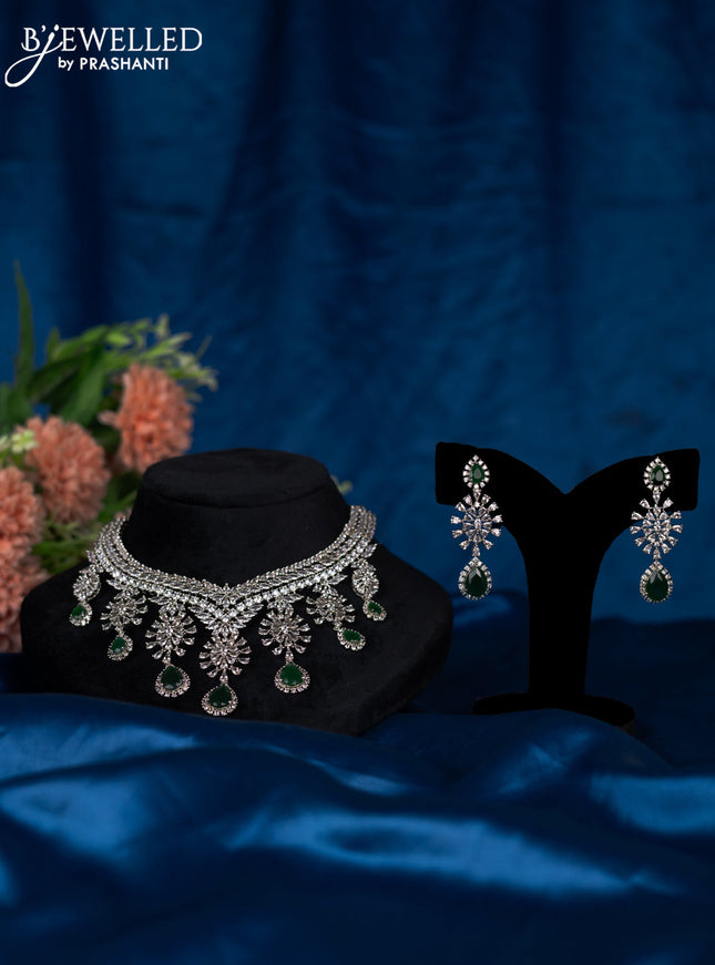 Zircon choker with emerald and cz stones