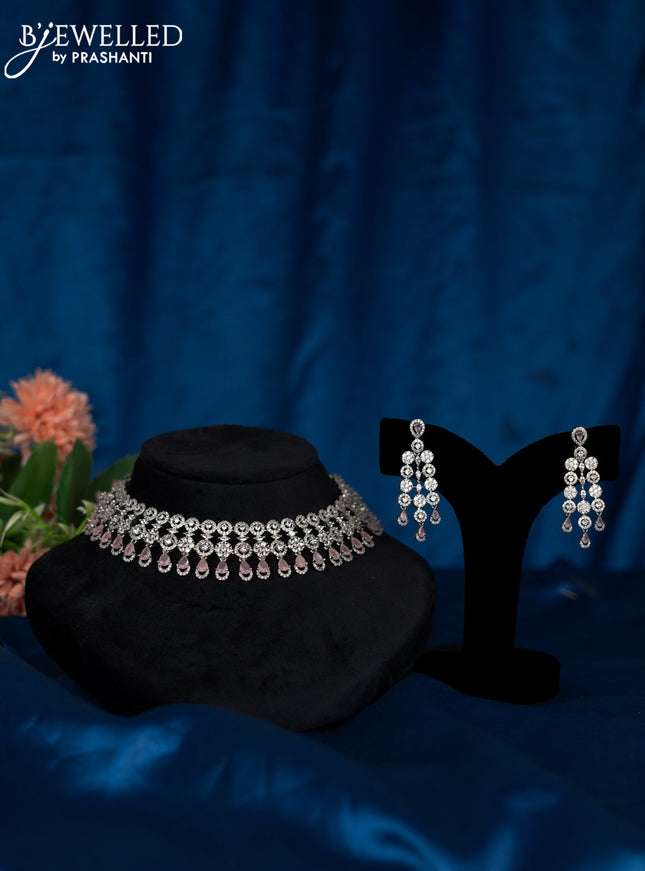 Zircon choker with baby pink and cz stones